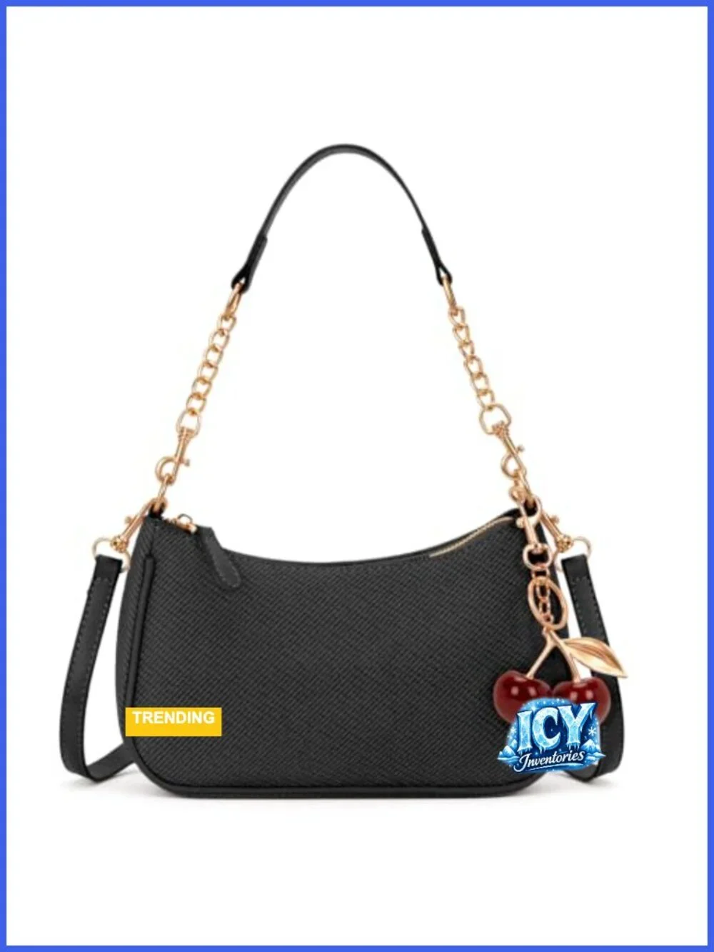 Y2K Small Shoulder Bag Women PU Leather Cherry Pendant Trendy Handbag